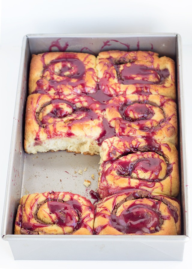 Peanut Butter and Nutella Rolls with Concord Grape Glaze