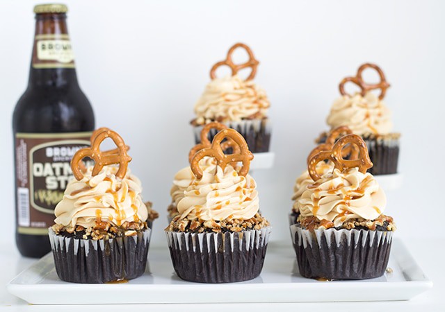 Chocolate Stout Cupcakes with Salted Carmel Frosting