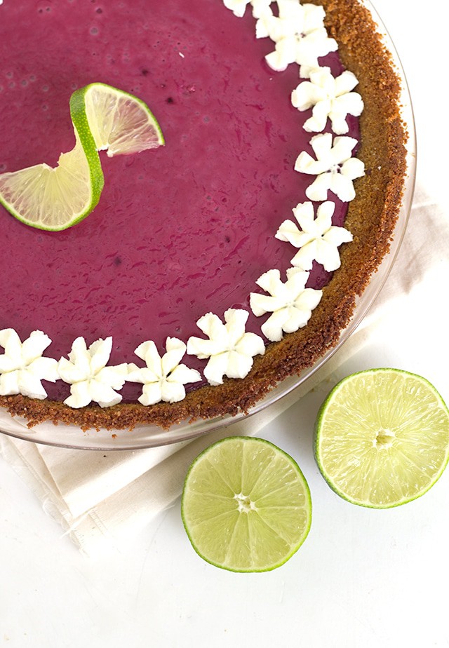 Blackberry Key Lime Pie - Sweet and Tart Twist on a classic Key Lime Pie. It's creamy and gorgeous to look at. 