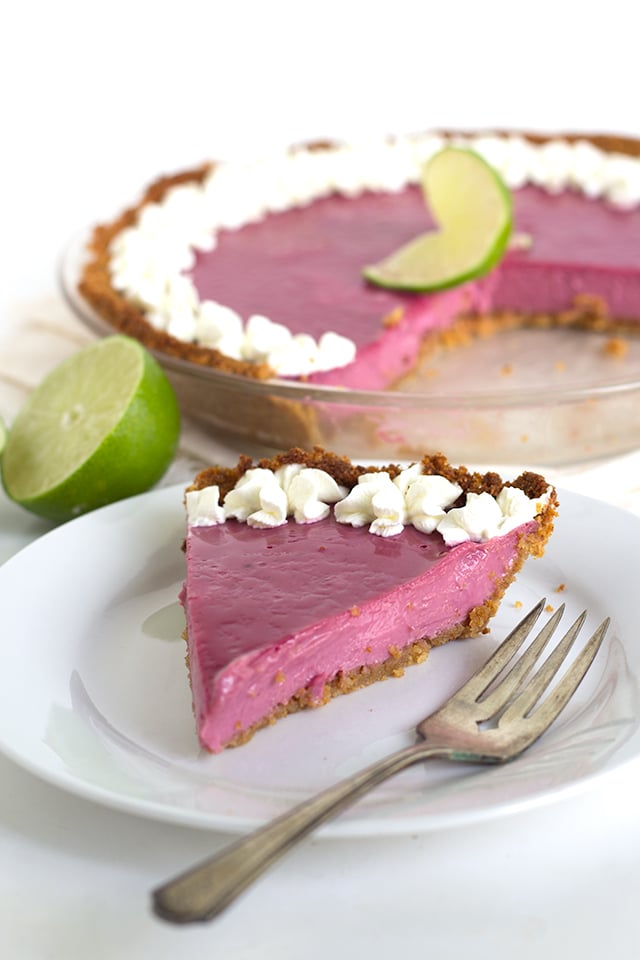 Blackberry Key Lime Pie - Sweet and Tart Twist on a classic Key Lime Pie. It's creamy and gorgeous to look at.