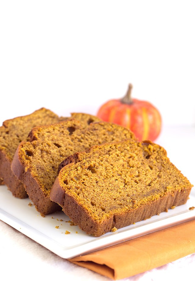 Pumpkin Bread - moist pumpkin bread with loads of spices and flavor. Add a little butter to a warm slice of bread and enjoy!