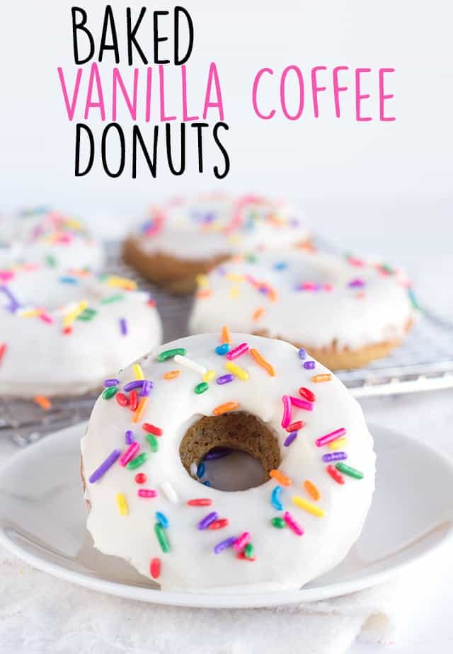 Baked Vanilla Coffee Donuts - Vanilla donuts baked up with a lightly infused coffee flavor. 