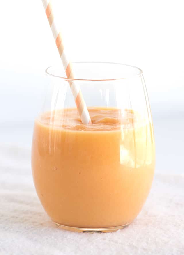 Tropical Fruit Smoothie - beautiful orange smoothie full of pineapple, papaya and peach!