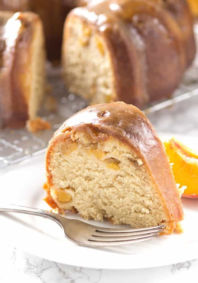 Fresh Peach Pound Cake with a Brown Sugar Bourbon Glaze