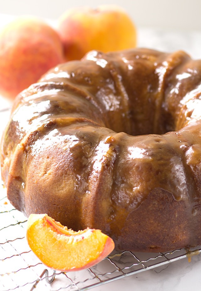 Fresh Peach Pound Cake with a Brown Sugar Bourbon Glaze