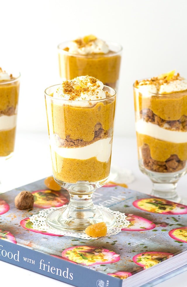 Spiced Pumpkin Parfaits - Spiced up pumpkin parfaits with a tangy whipped cream and a hint of booze!