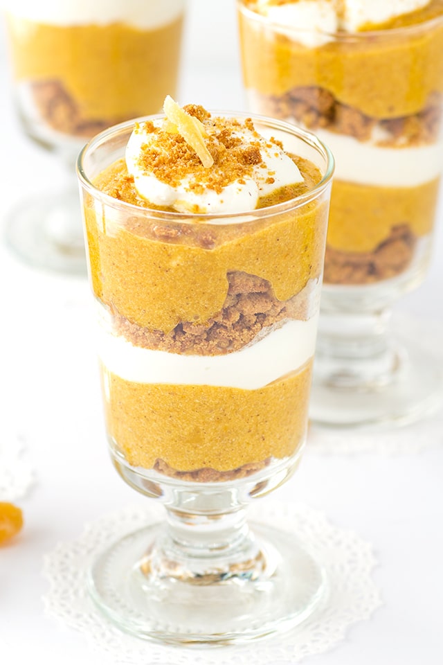 Spiced Pumpkin Parfaits - Spiced up pumpkin parfaits with a tangy whipped cream and a hint of booze!